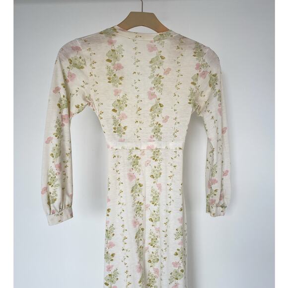 Vintage 70s Cream Jersey Floral Wrap Dress / Sz S / Neutral Maxi / Boho Hippie - Picture 4 of 11
